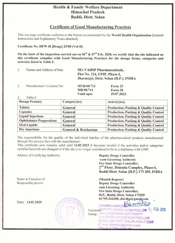 Vadsp Pharma certificate 8