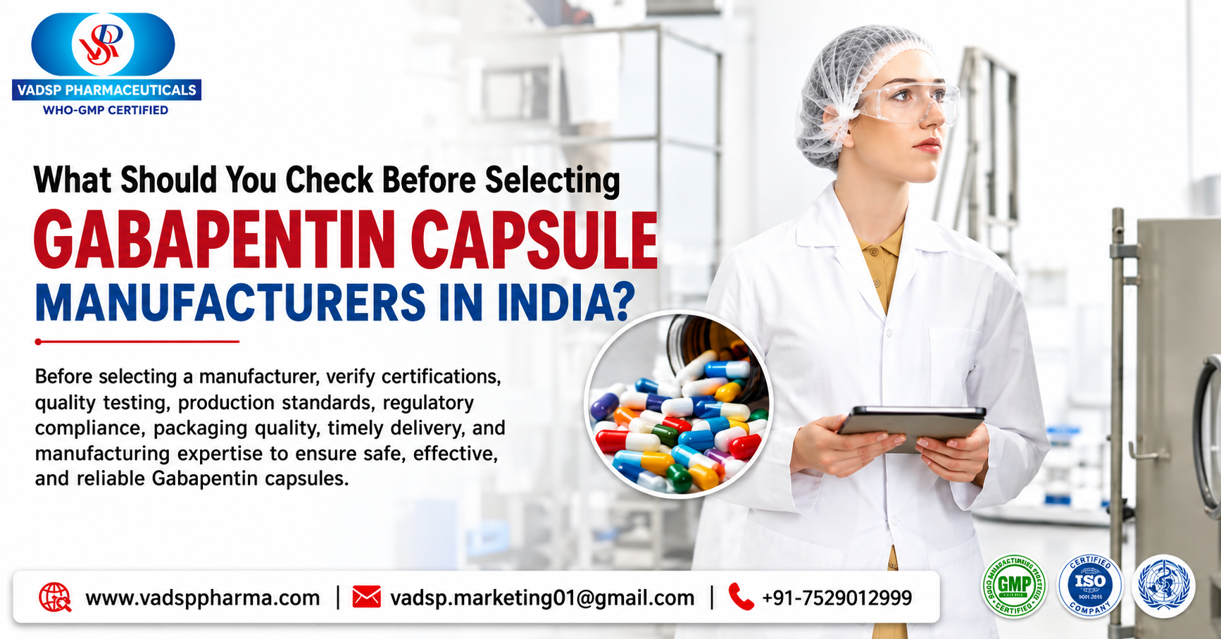 What Should You Check Before Selecting Gabapentin Capsule Manufacturers in India? | Vadsp Pharmaceuticals